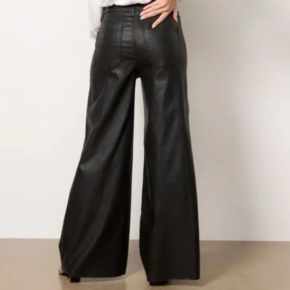 NWT Kut From The Kloth High Rise Goldie Super Flare Faux Leather Black Pants 14